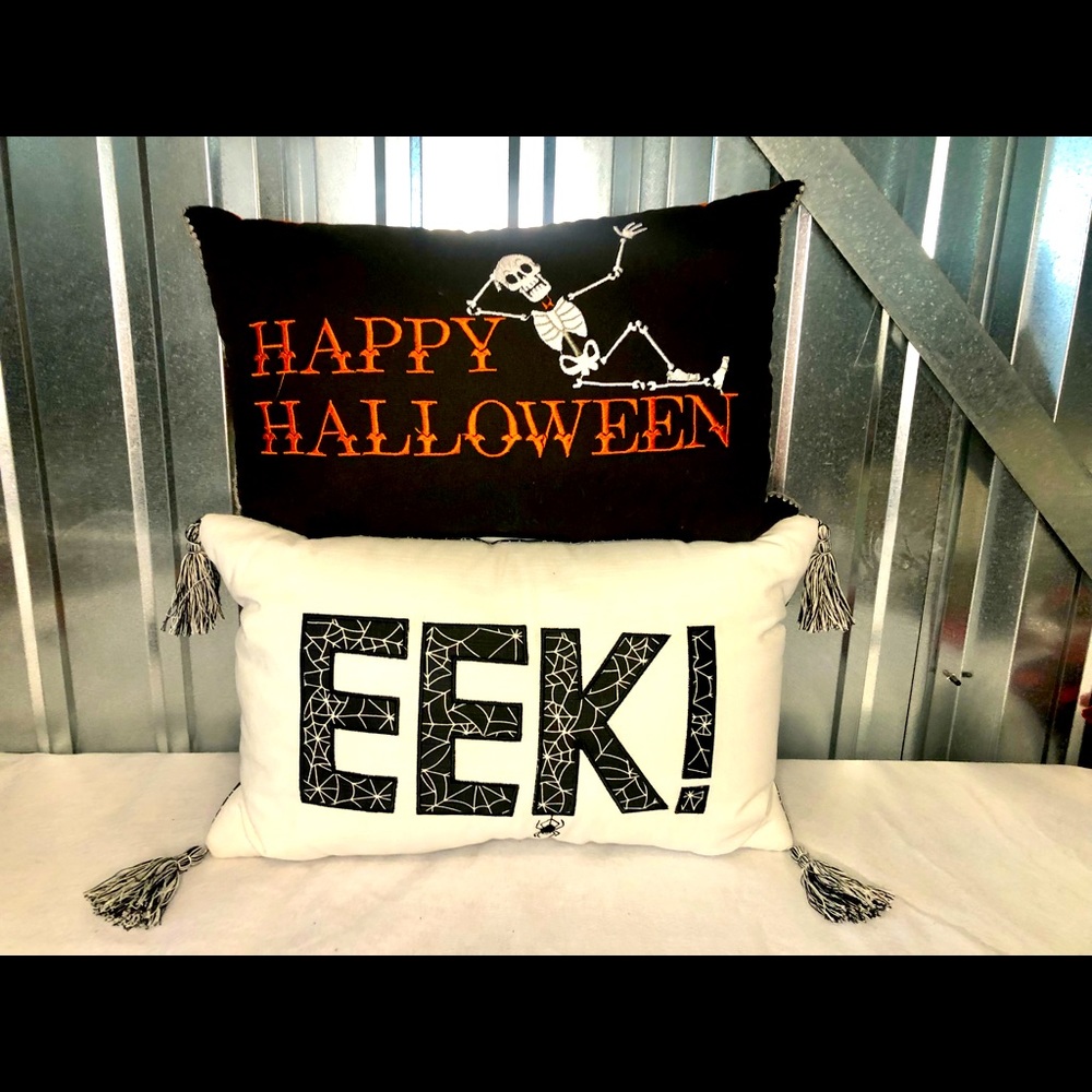 Halloween Pillow Bundle EEK Skeleton Spider New